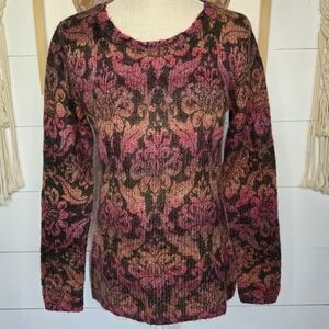 Sundance Pink Ombre Brocade Long Sleeve Mohair Acrylic Pullover Size M